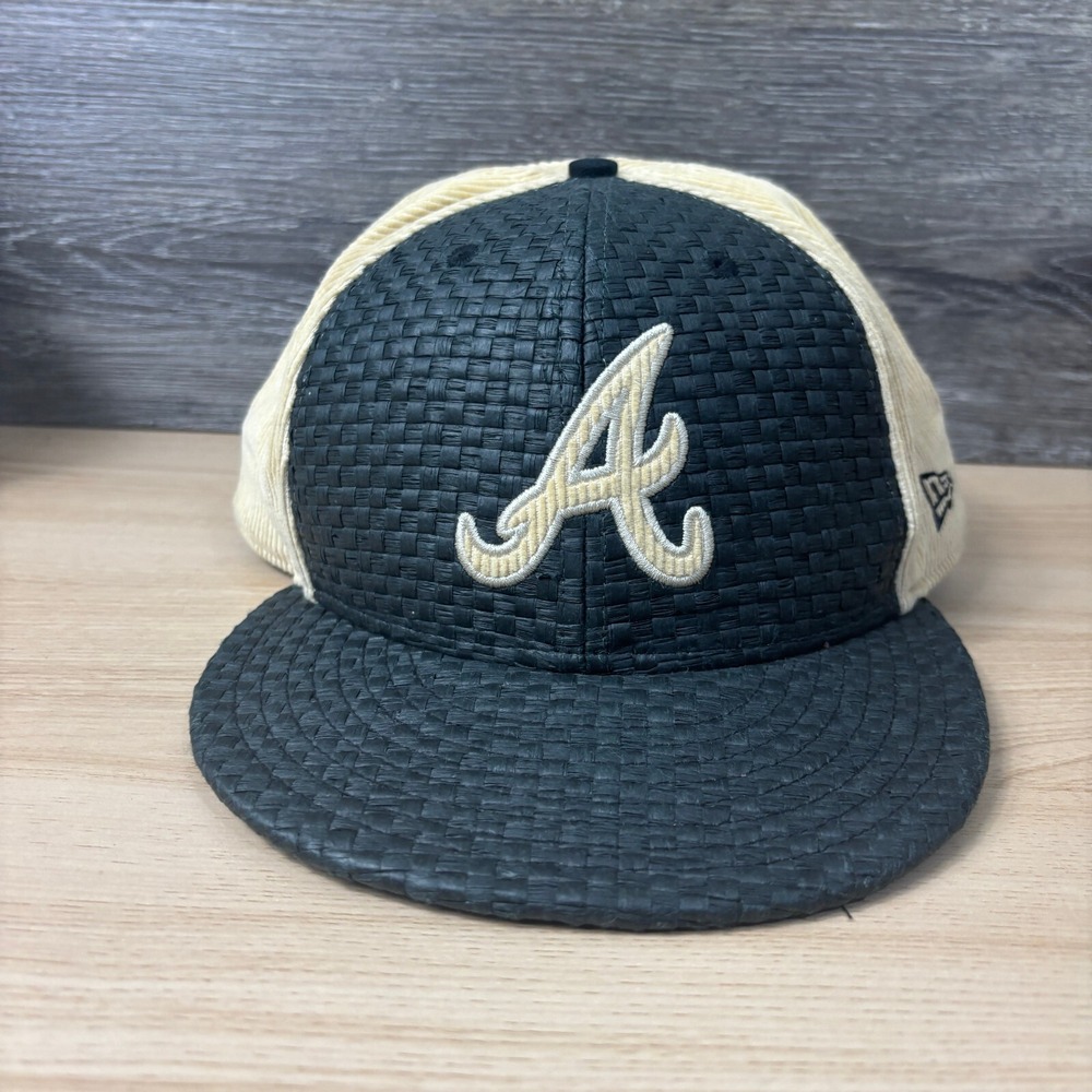Atlanta Braves Hat Cap Fitted 8 Black Brown Basket Weaveโ Corduroy Back New Era